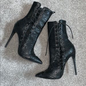 Lace Up Black Heeled Boots